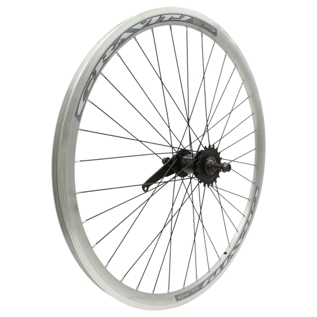 Колесо 26 зад, обід 2-ний сірий, втулка Falcon (чорна) + к-т, чорна спиця (зірка18) фото westvelo.com