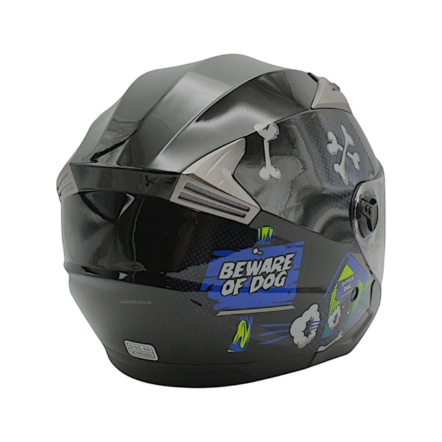 Мото шолом, відкритий (S) (55-56см) BLD-708 "Bulldog" чорно-синій глянець з відкидними окулярами фото westvelo.com