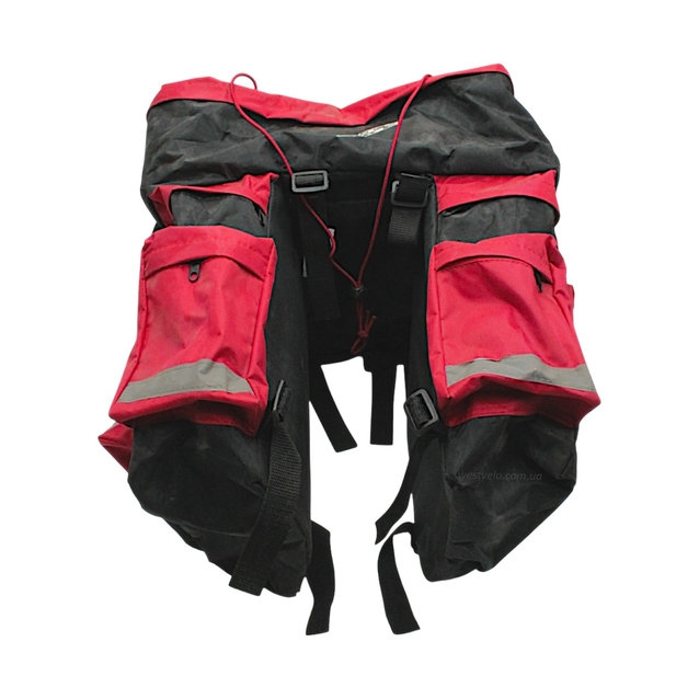 Сумка на багажник двостороння TATU-BIKE (В3534) трьохсекційна, чорно-червона фото westvelo.com