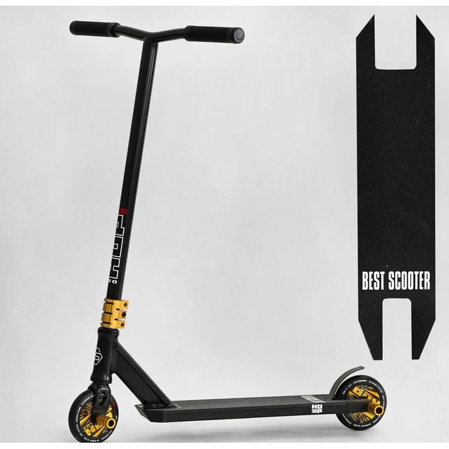 Самокат трюковий Best Scooter «HOP» N-01801 чорно-золотий, HIC-система, пеги, AL диск та дека, колеса PU Ø120mm, ширина керма - 58 см фото westvelo.com