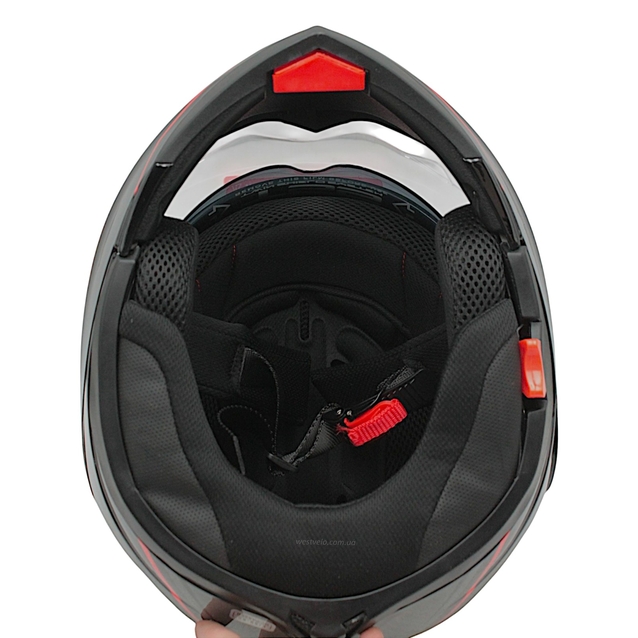 Мото шолом, трансформер (L) (59-60) VLAND 158 чорно-червоний глянець з відкидними окулярами фото westvelo.com