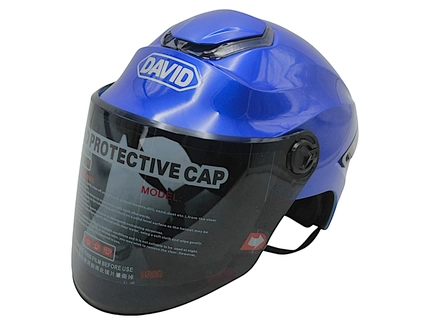 Мото шолом, відкритий "DAVID" S307, синій глянцевий тоноване скло, регулятор розміру з білим катафотом (ABS)