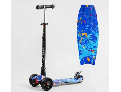 Самокат дитячий 3-х колісний, Best Scooter «MAXI» S-12107 синій абстракція, колеса PU Ø130mm/80mm зі світлом, знімне кермо