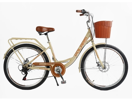 Міський велосипед 26 ST Corso «POLARIS» PS-72411 сталь 16,5", (к-т SHIMANO) бежевий (+к/к/б)