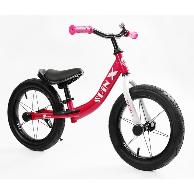 Велобіг 14 Corso надувні колеса, сталева рама «SPIN-X» PX-211-74 рожевий, підніжка, підставка для ніг, дзвіночок фото westvelo.com