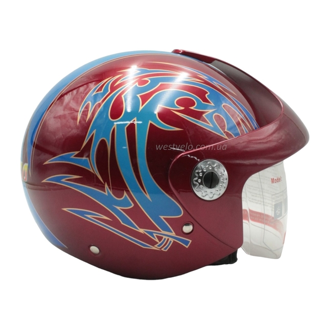 Мото шолом, відкритий (XS) TimA №208 червоно-блакитний, з дашком фото westvelo.com