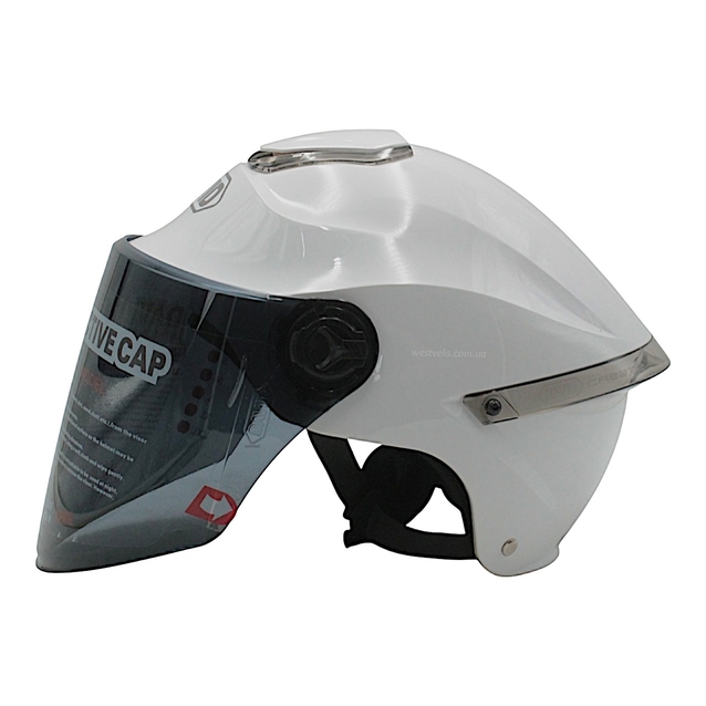 Мото шолом, відкритий "DAVID" S307, білий глянцевий тоноване скло, регулятор розміру з білим катафотом (ABS) фото westvelo.com