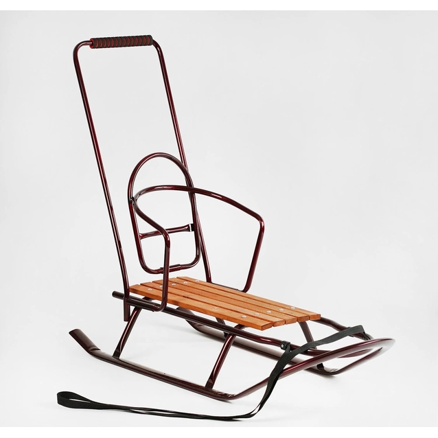 Сани зйомна спинка, з ручкою, плоскі полози, 73466 бордові фото westvelo.com