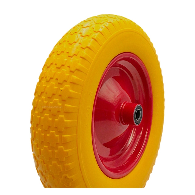 Колесо тачки жовте "8" 3.50-8 під вісь Ø16, пінополіуретанове фото westvelo.com