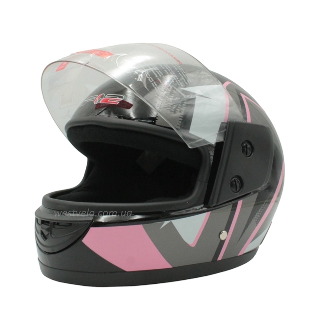 Мото шолом, закритий (XS 53-54) F2,чорно-рожевий глянець (825-1) фото westvelo.com