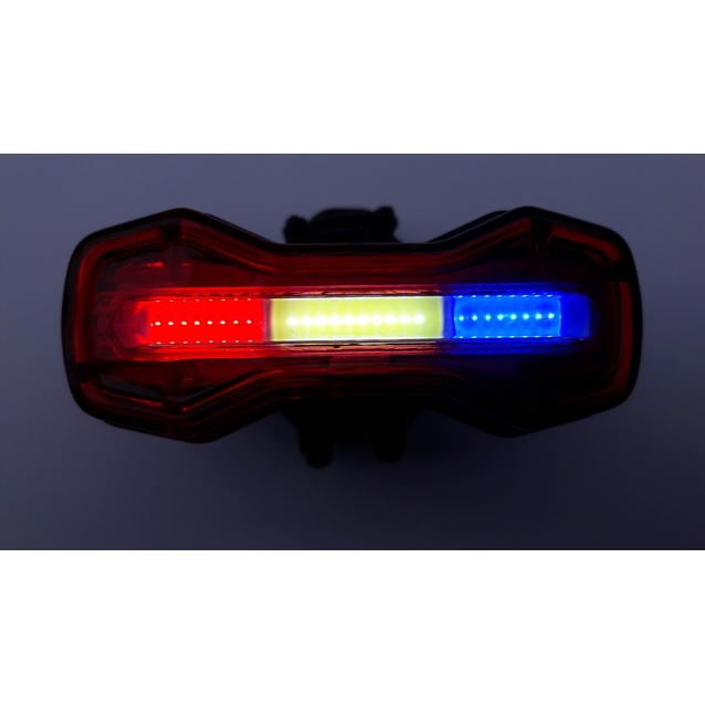 Мигалка зад №526 DMFL-526 червоно-біло-синя, з акумулятором, на usb зарядку