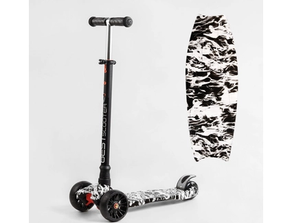 Самокат дитячий 3-х колісний, Best Scooter «MAXI» S-10533 чорно-білий, колеса PU Ø130mm/80mm зі світлом, знімне кермо