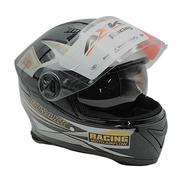 Мото шолом, закритий (XL) AXK (TF-74088) GTS MAX чорно-сірий глянцевий, вмонтовані окуляри з коміром фото westvelo.com