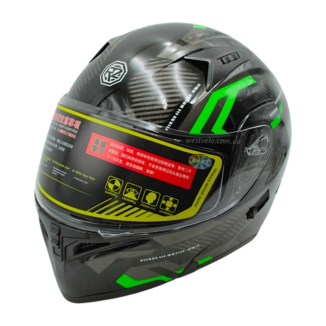 Мото шолом, трансформер (L) DOT "1001-38" чорно-зелений глянцевий, вмонтовані окуляри фото westvelo.com