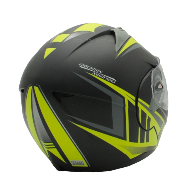 Мото шолом, трансформер (S 55-56) F2 158 Neon yellow, чорний, матовий з відкидними окулярами фото westvelo.com