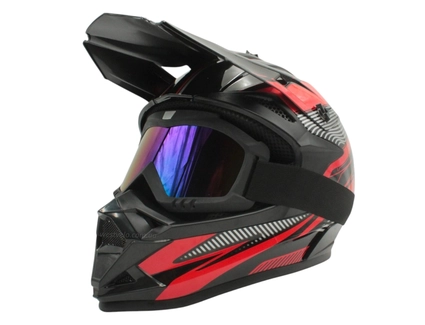Шолом, закритий крос/ендуро (М) DOT/АТV EDX 023 чорно-червоний глянець з дашком + окуляри