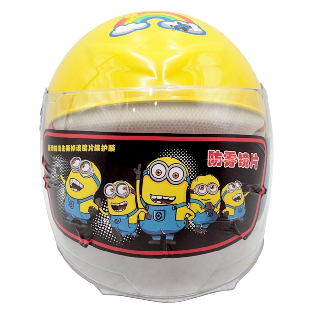 Мото шолом дитячий, відкритий (S) (T69) Minions (літаки) жовтий, глянцевий, (прозорий візор) фото westvelo.com
