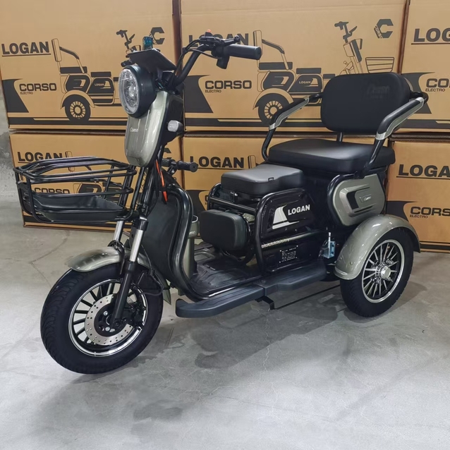 Трицикл Corso «LOGAN» LN-801200, двигун 1200W, акумулятор 72V/23Ah, сірий + 1 ящик. акум, колеса 10" фото westvelo.com