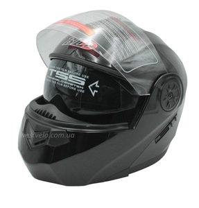 Мото шолом, трансформер (S 55-56) BLD-159 чорний глянець з відкидними окулярами