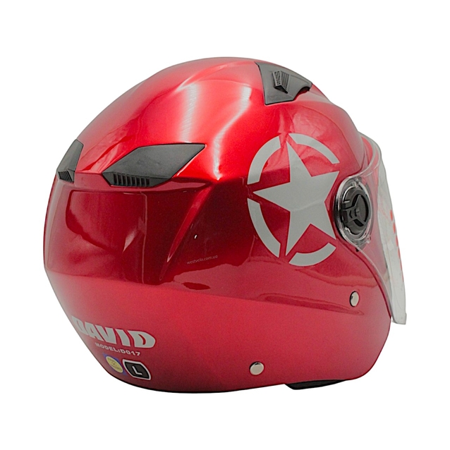 Мото шолом, відкритий (L) "DAVID" D017, Willys Star, червоний глянцевий фото westvelo.com