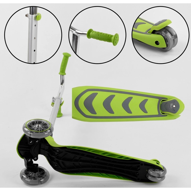 Самокат дитячий 3-х колісний, Best Scooter Y-00436 салатовий, колеса PU Ø120mm/80mm зі світлом, складне AL кермо фото westvelo.com