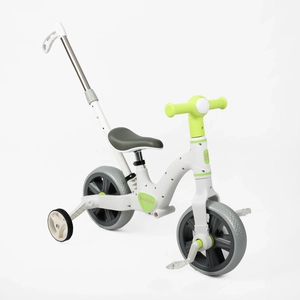 Велобіг-трансформер, 2-кол з батьківською ручкою, EVA 10 BestTrike BT-10341 4в1 сіро-салатовий, з’ємні педалі, допоміжні бокові колеса