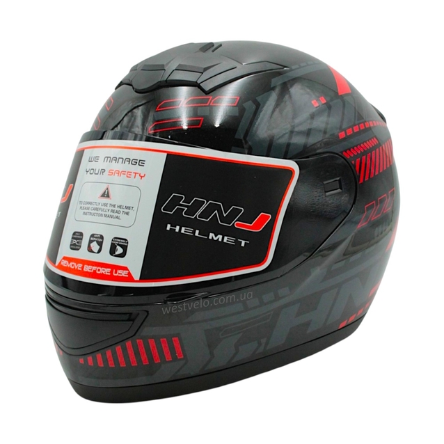 Мото шолом, закритий (L) HNJ TRON "1008-25" чорно-червоно сірий, глянцевий фото westvelo.com