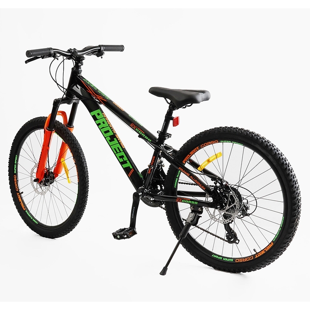 Велосипед 24 AL Corso «PROJECT» R-24307 алюміній 11", (к-т Saiguan) чорно-салатово-помаранчевий фото westvelo.com