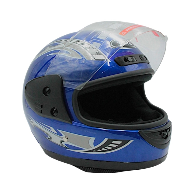Мото шолом, закритий "CNJM" YELE, інтеграл, синій глянець з чорно-сірим малюнком, з коміром фото westvelo.com