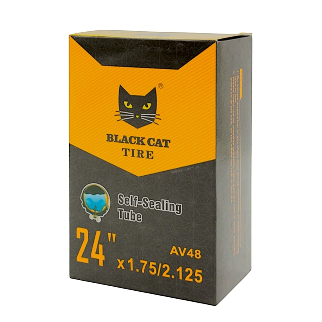 Камера 24. довгий ніпель AV 48mm BLACK CAT (1.75-2.125) самоклеюча (з антипрокольним гелем) фото westvelo.com