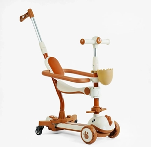 Самокат 5в1 Skyper GL-09077, колеса PU 125х40мм зі світлом, укр озвучування та підсвічування платформи, біло-коричневий