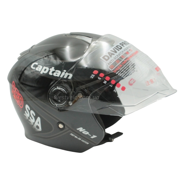 Мото шолом, відкритий (L) "DAVID" captain D022‑1 чорний глянцевий з відкідними окулярами фото westvelo.com