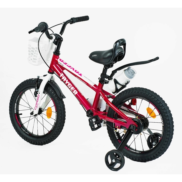 Дитячий велосипед 16 AL Corso «TAYGER» TG-10258 алюмінієва рама червоно-білий, ручне гальмо, дод. колеса, дзвоник, бутилочка фото westvelo.com