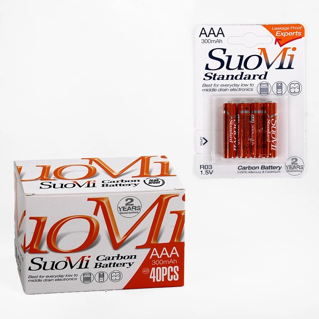 Батарейки міні-пальчикові «SuoMi» C 66692, ААА 1,5V (4шт) (300mAh) фото westvelo.com
