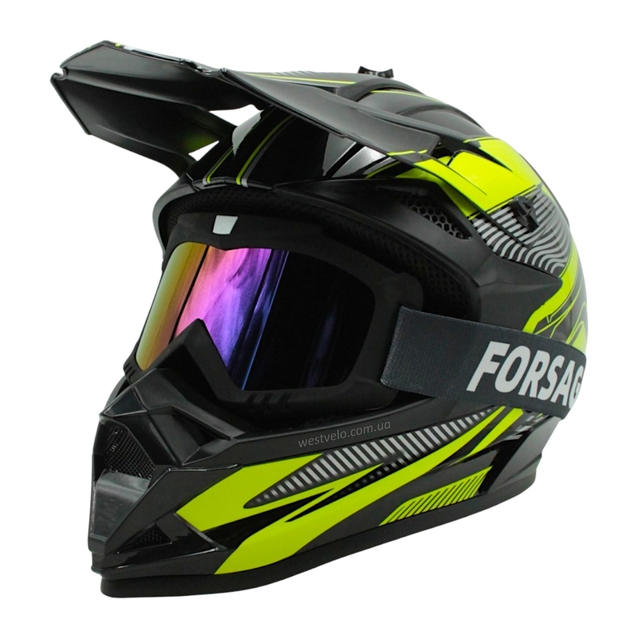Шолом, закритий крос/ендуро (L) DOT/АТV EDX 024 чорно-жовтий глянець з дашком + окуляри фото westvelo.com