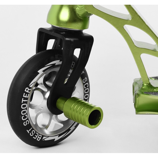 Самокат трюковий Best Scooter «SPIDER» 53442 чорно-зелений, HIC-система, пеги, AL диск та дека, колеса PU Ø110mm, ширина керма - 60 см фото westvelo.com
