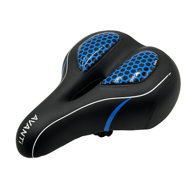 Сідло на демпферах з отвором AVANTI №189 GEL, чорне з крапками (сині) + мигалка фото westvelo.com