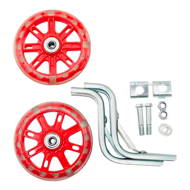 Бокові дитячі колеса (Ø 12) гелеві, діодні, червоні фото westvelo.com