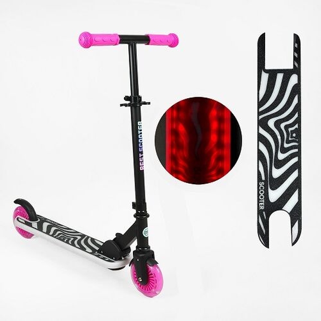 Самокат дитячий 2-х колісний, PU Best Scooter X3-41508 чорно-рожевий, Ø120mm, рама зі світлом, кермо складне фото westvelo.com
