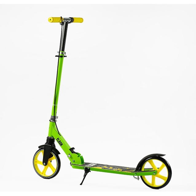 Самокат дитячий 2-х колісний, PU Best Scooter «FLASH» FL-20085 салатово-жовтий, Ø200mm, ручне гальмо, 1 амортизатор передній фото westvelo.com
