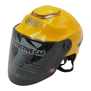 Мото шолом, відкритий "DAVID" S307, жовтий глянцевий тоноване скло, регулятор розміру з білим катафотом (ABS)