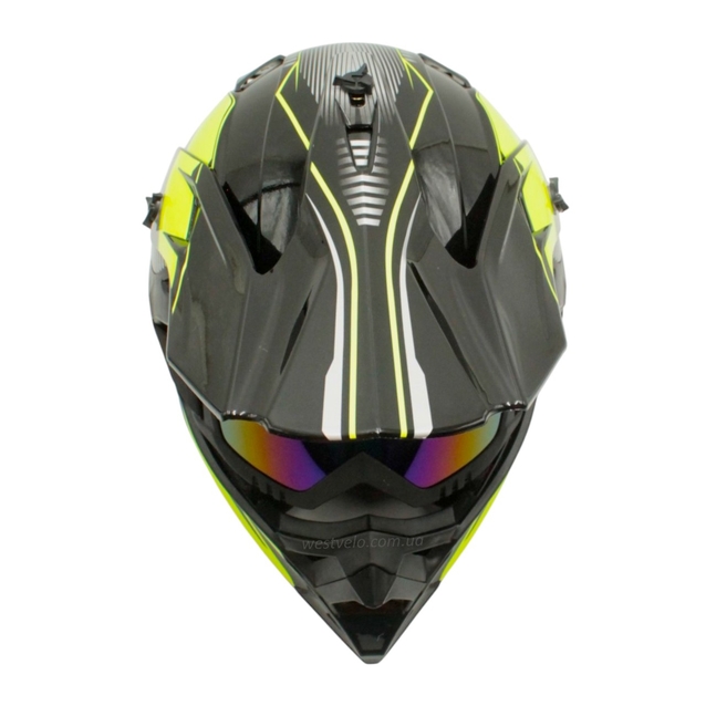 Шолом, закритий крос/ендуро (М) DOT/АТV EDX 024 чорно-жовтий глянець з дашком + окуляри фото westvelo.com