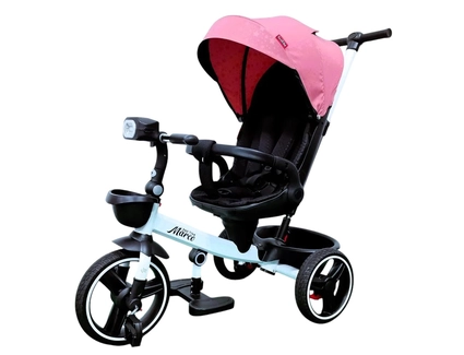 Дитячий велосипед 3-кол з батьківською ручкою, з даш, PU BestTrike «MARCO» 9155/345-62 біло-рожевий, поворотне сидіння, складне кермо, кошик, телескопічна ручка, фара музична