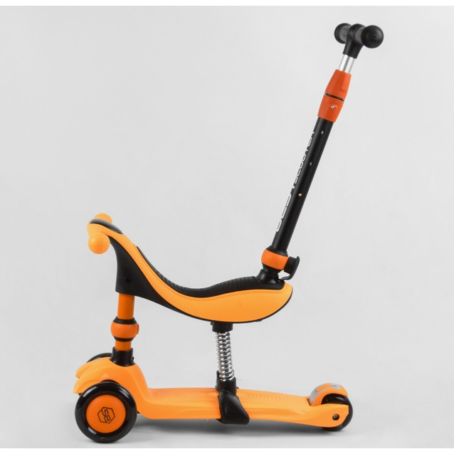 Самокат 3в1 Best Scooter 50584 колеса PU 120х80mm зі світлом, сидіння, амортизатори, батьківська ручка, помаранчевий фото westvelo.com