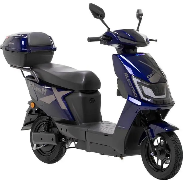 Електроскутер Corso «FLASHX» FL-174259 двигун 1200W, акумулятор 72V/23Ah графеновий, синій, колеса 10" + 1 ящик. акум фото westvelo.com