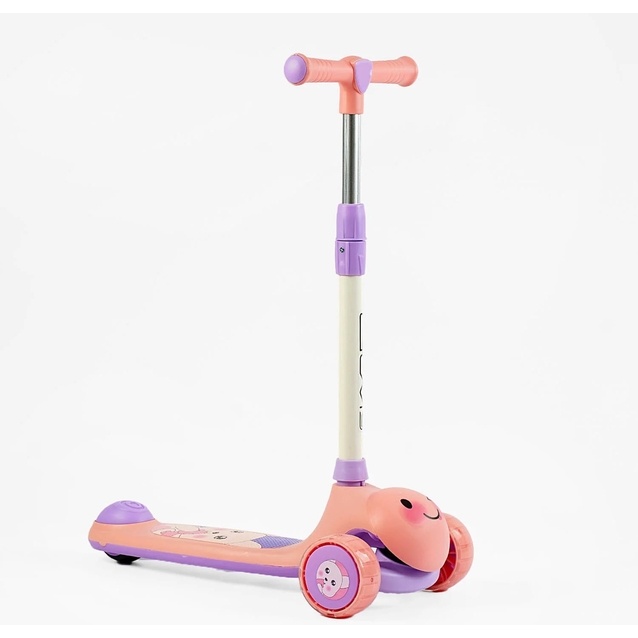 Самокат дитячий 3-х колісний, Skyper LH-10502 рожево-фіолетовий, колеса PU Ø112mm зі світлом, музика та підсвічування платформи, кермо з`ємне фото westvelo.com