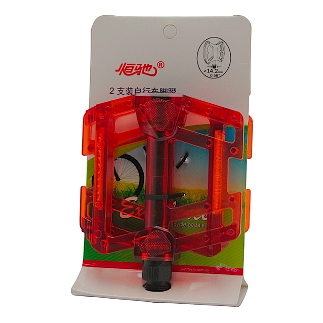 Педалі полікарбонат Hengchi FPD-287, прозорий, червоні (Тайвань) фото westvelo.com