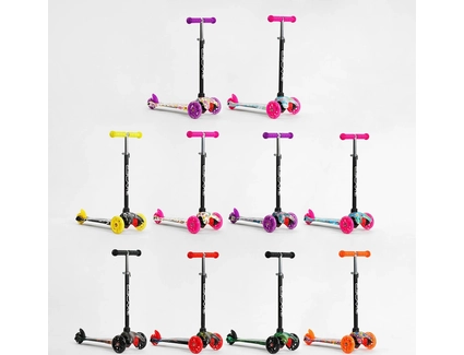 Самокат дитячий 3-х колісний, Skyper «MINI» 112-70899 видається тільки ЯЩИКОМ МІКС кольорів (10), колеса PU Ø120mm/80mm зі світлом