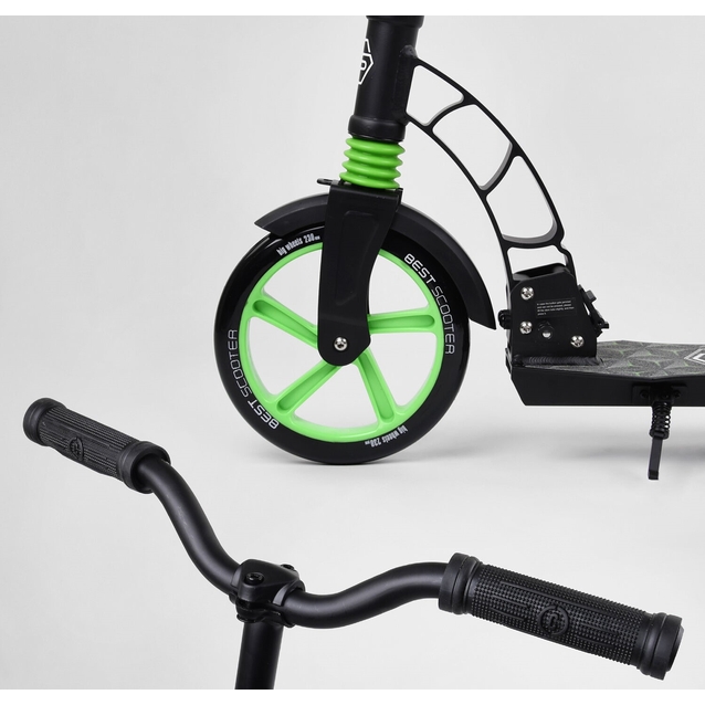 Самокат дитячий 2-х колісний, PU Best Scooter 62798 чорно-салатовий, колеса Ø230-180mm, 1 амортизатор фото westvelo.com