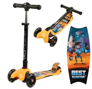 Самокат дитячий 3-х колісний, Best Scooter «MAXI» L-1488 помаранчевий, колеса PU Ø120mm/80mm зі світлом, складна рам